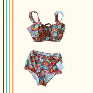 Unique Vintage Floral Bikini - Red and Orange